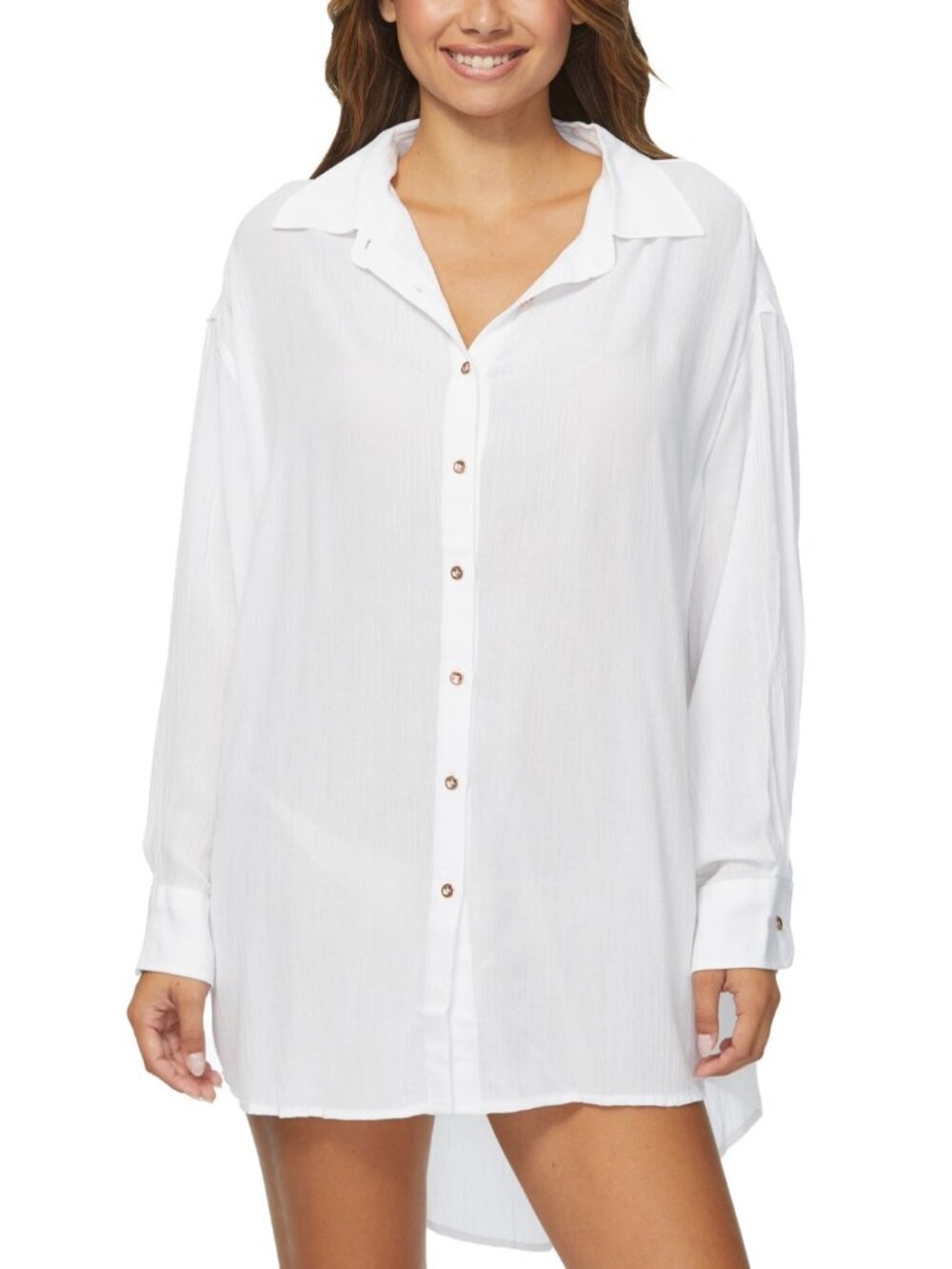 Raisins Juniors' Playa Tunic Cover-Up, White  Women Size Large   NEW Has Spots